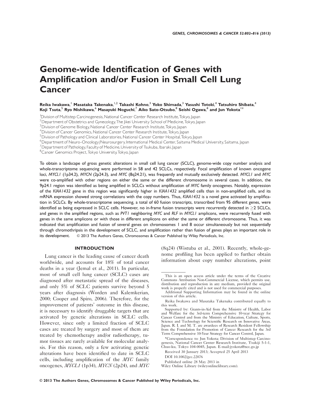 Genomewide Identification of Genes with Amplification And/Or Fusion In