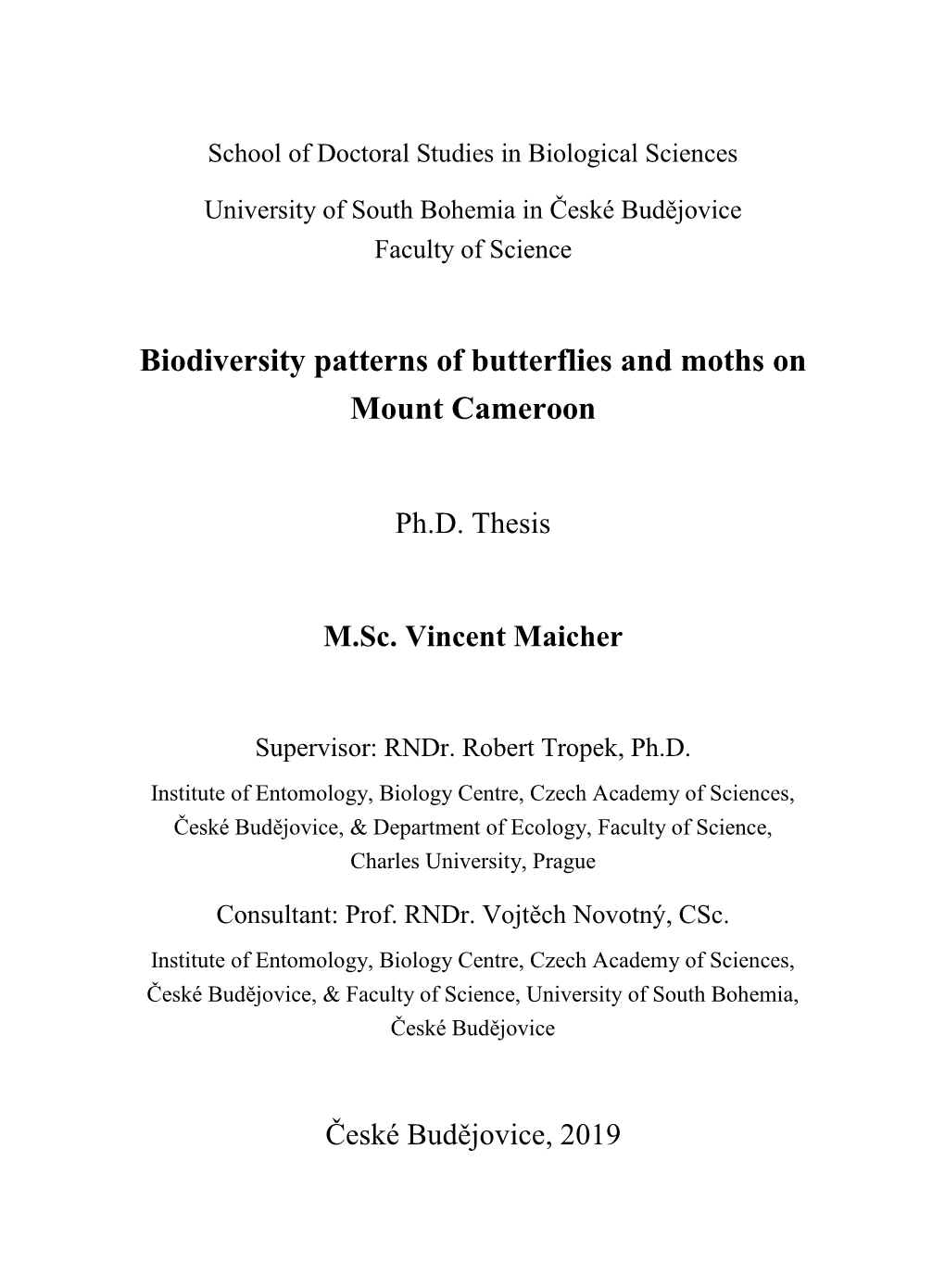 Biodiversity Patterns of Butterflies and Moths on Mount Cameroon