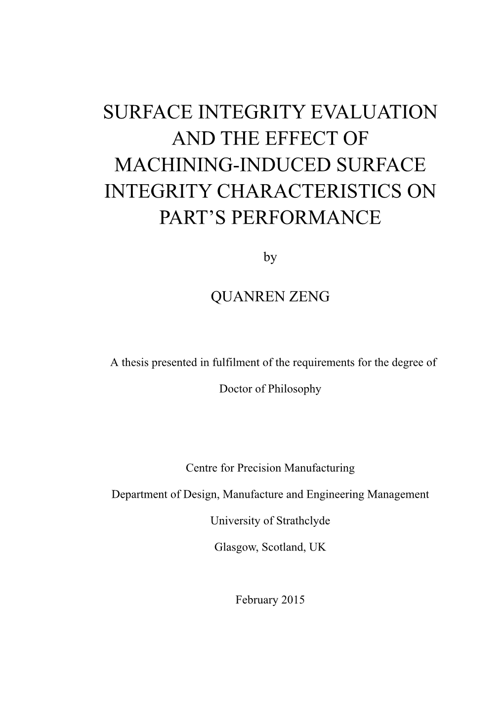 Chapter 6 Machining-Induced Surface Integrity and Its Effect on Fatigue