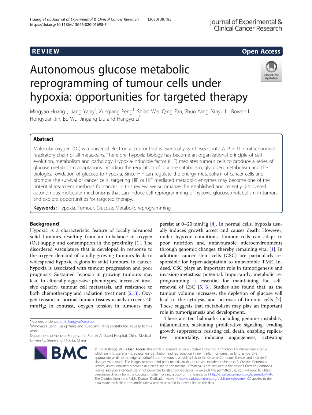Autonomous Glucose Metabolic Reprogramming of Tumour Cells