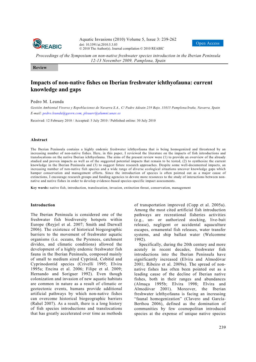 Impacts of Non-Native Fishes on Iberian Freshwater Ichthyofauna: Current Knowledge and Gaps