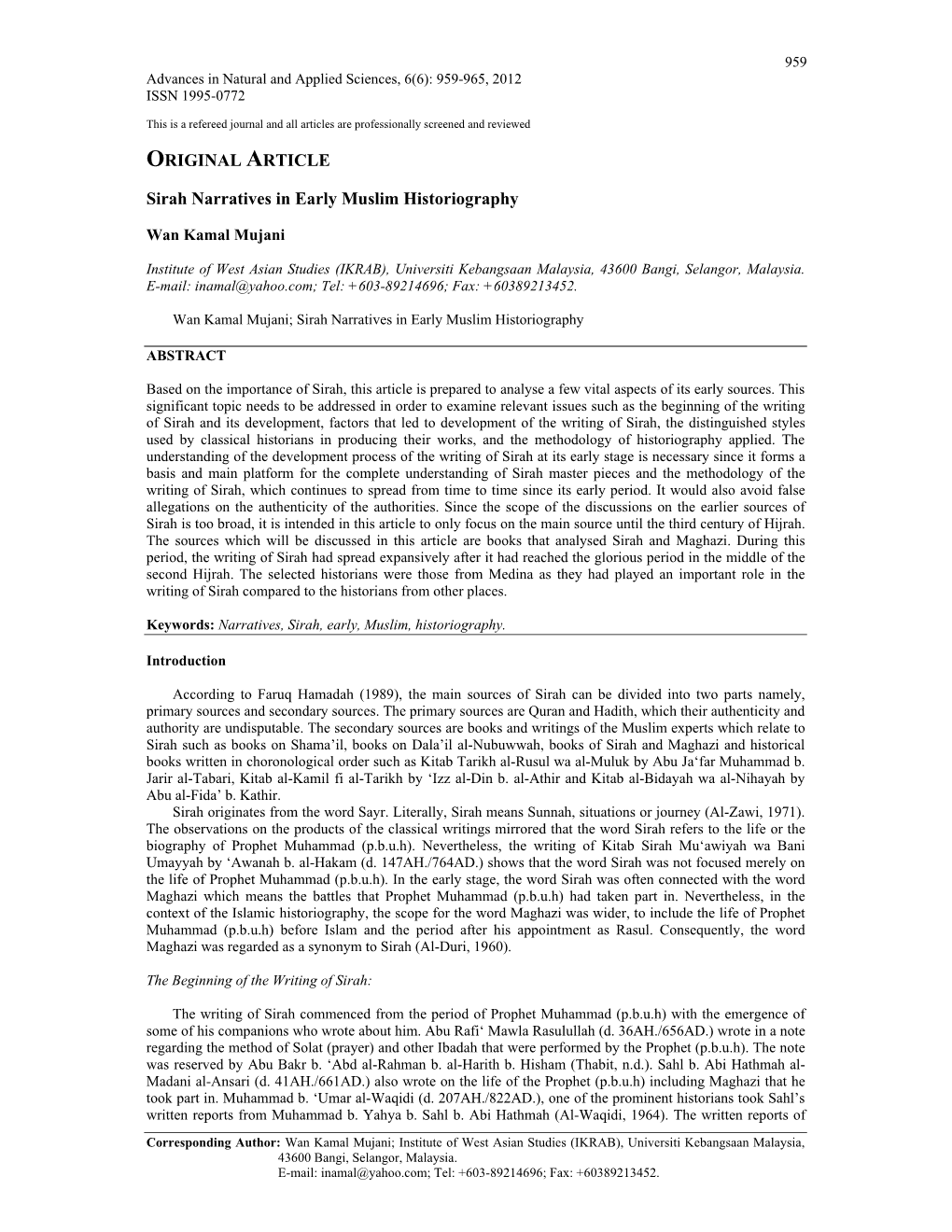 ORIGINAL ARTICLE Sirah Narratives in Early Muslim Historiography