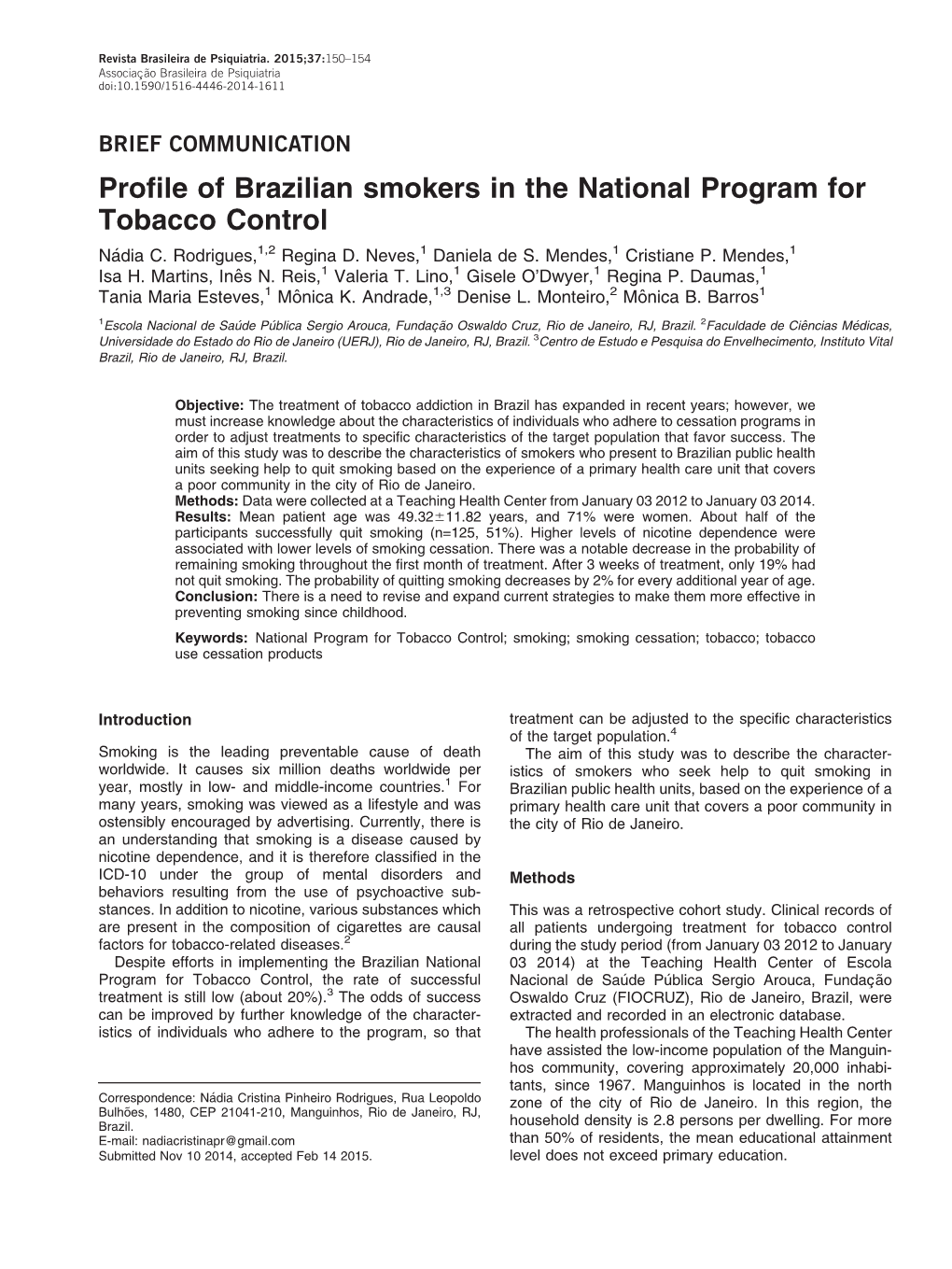 Profile of Brazilian Smokers in the National Program for Tobacco Control