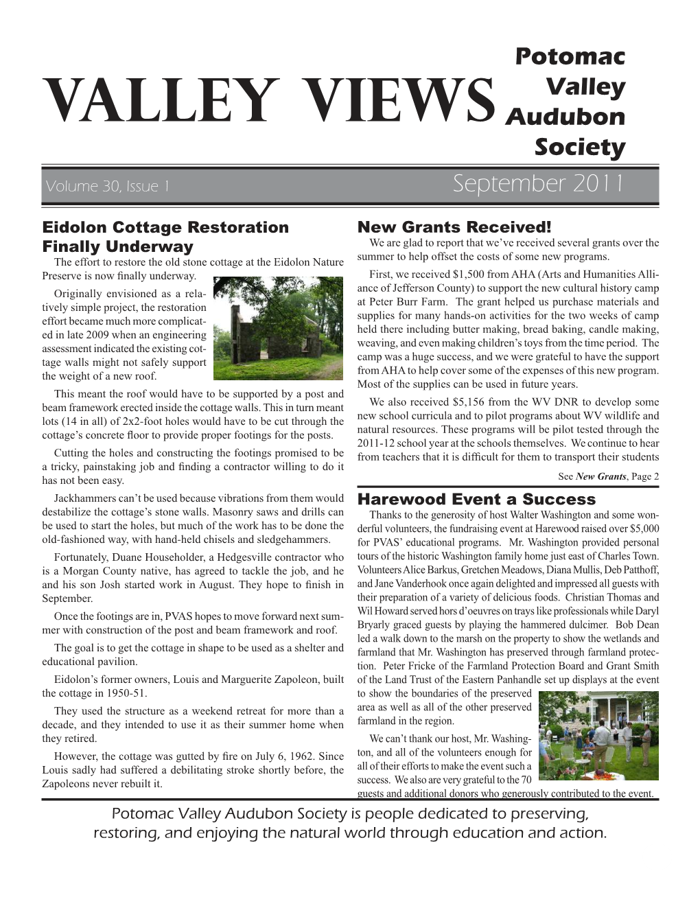 Valley Views Audubon Society Volume 30, Issue 1 September 2011