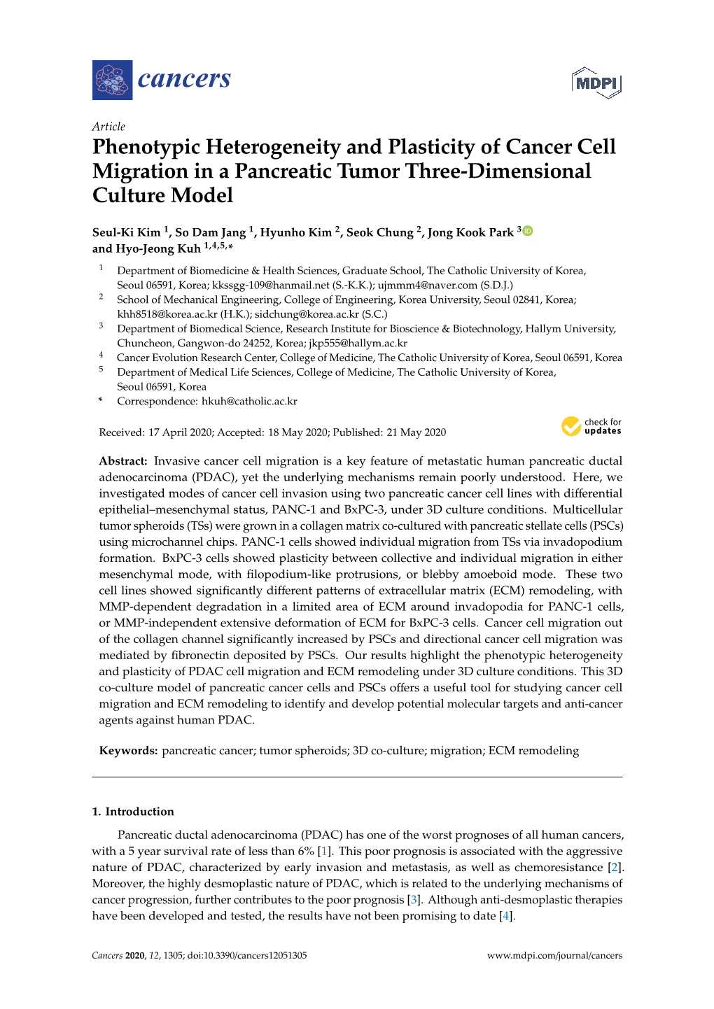 Phenotypic Heterogeneity and Plasticity of Cancer Cell Migration in a Pancreatic Tumor Three-Dimensional Culture Model