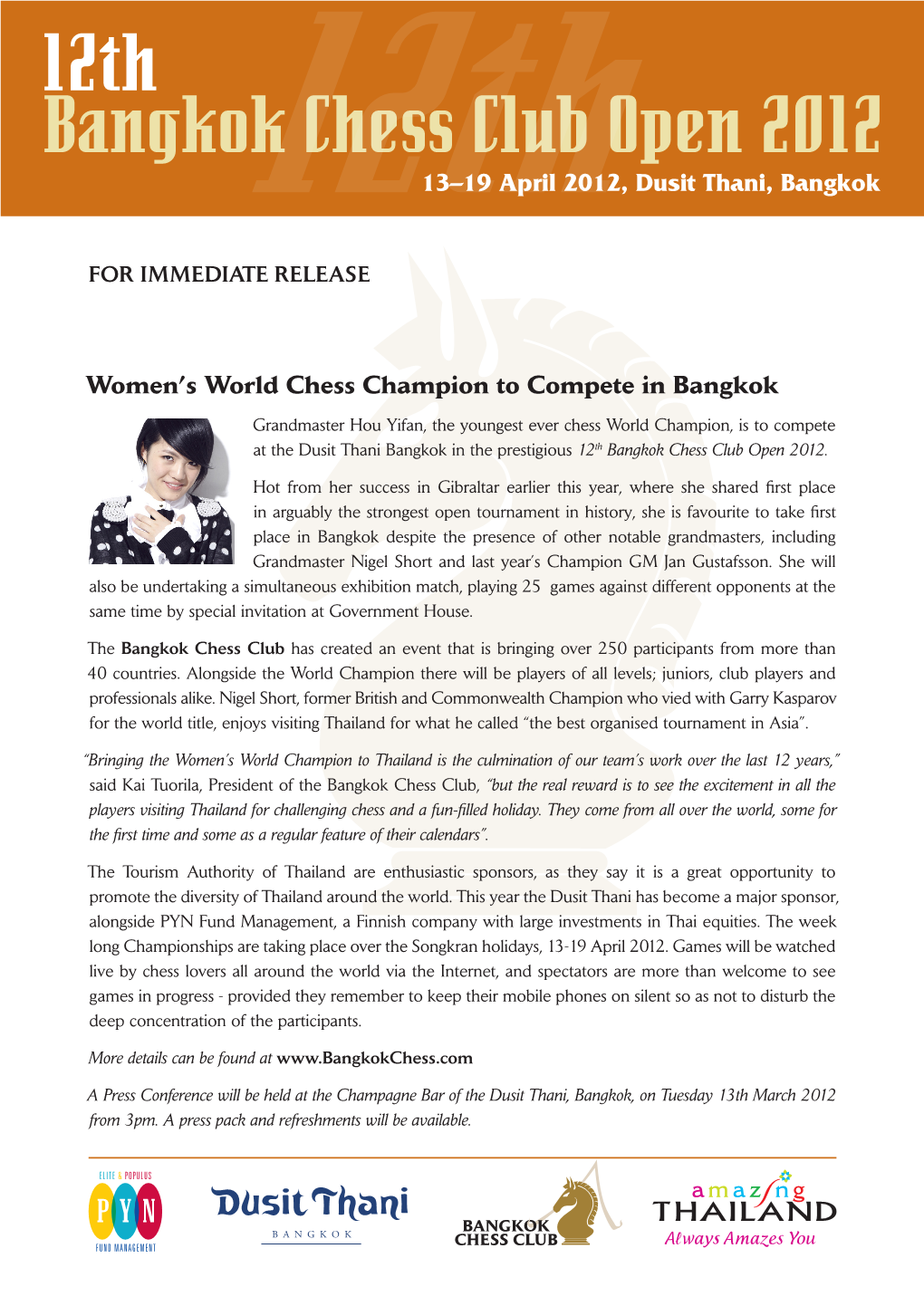 Women's World Chess Champion to Compete in Bangkok