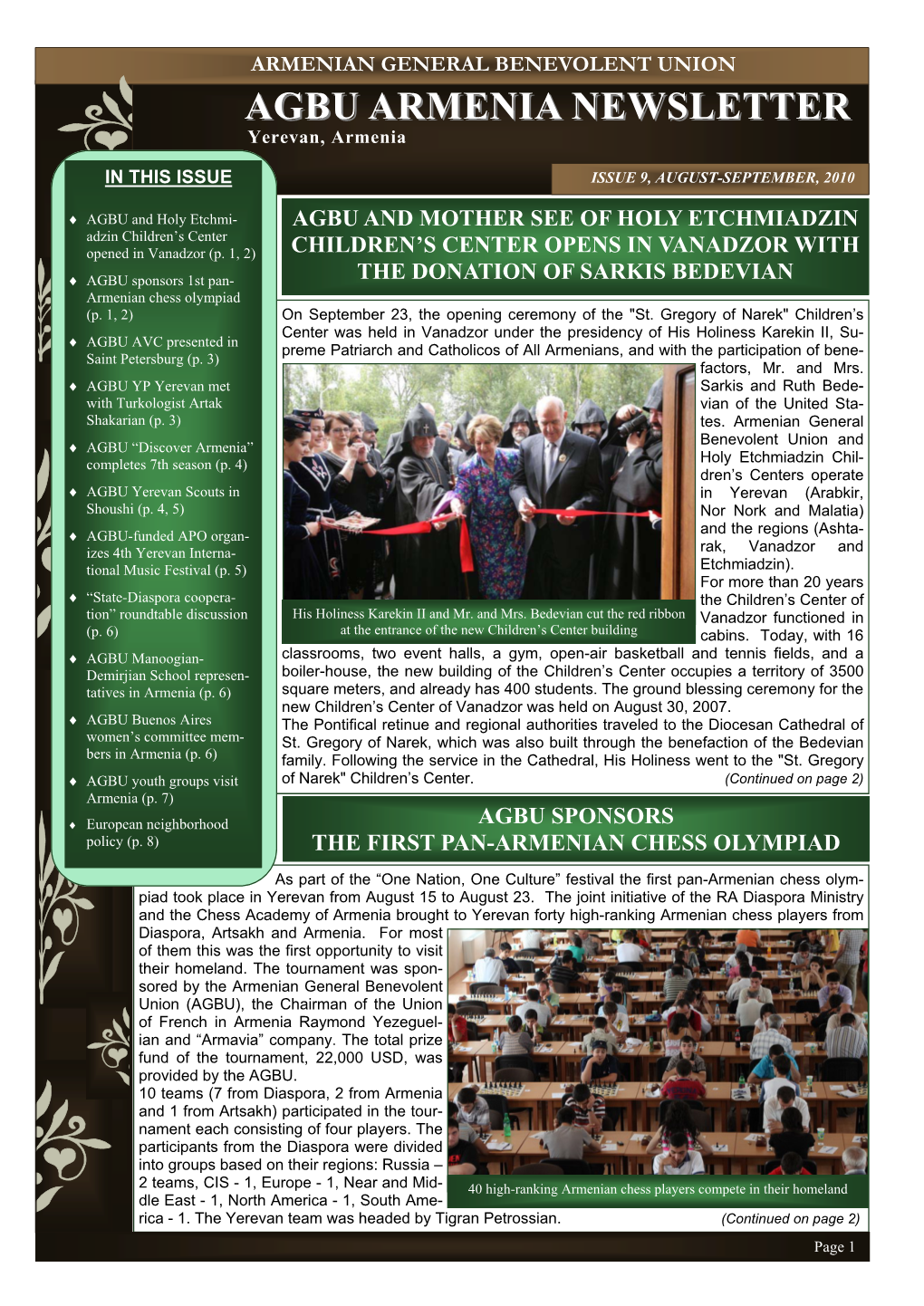 AGBU Armenia Newsletter (August-September, 2010)