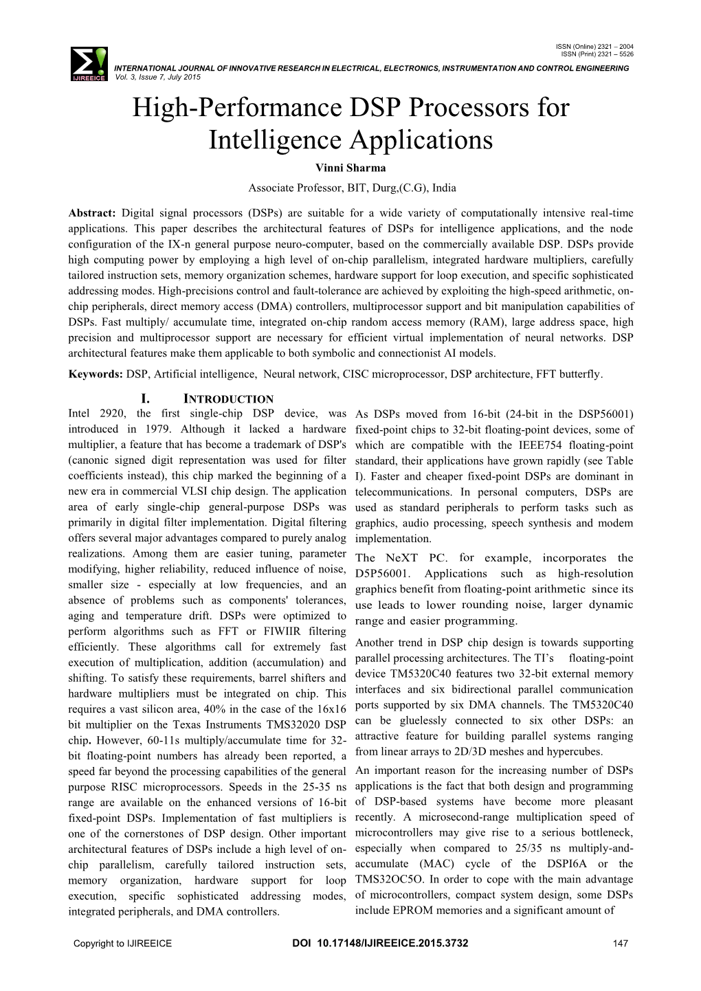 High-Performance DSP Processors for Intelligence Applications