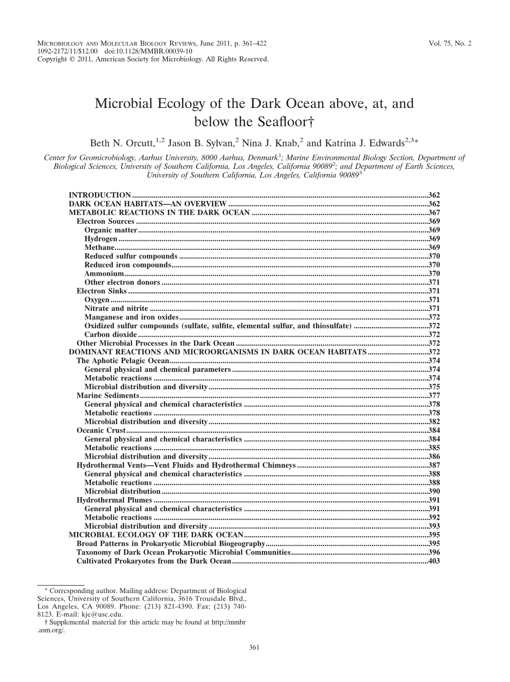 Microbial Ecology of the Dark Ocean Above, At, and Below the Seafloor