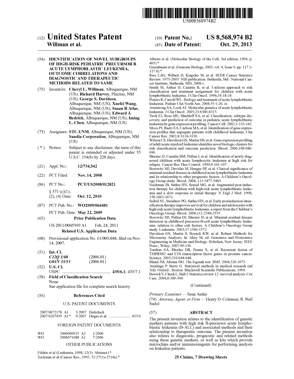 (12) United States Patent (10) Patent No.: US 8,568,974 B2 Willman Et Al