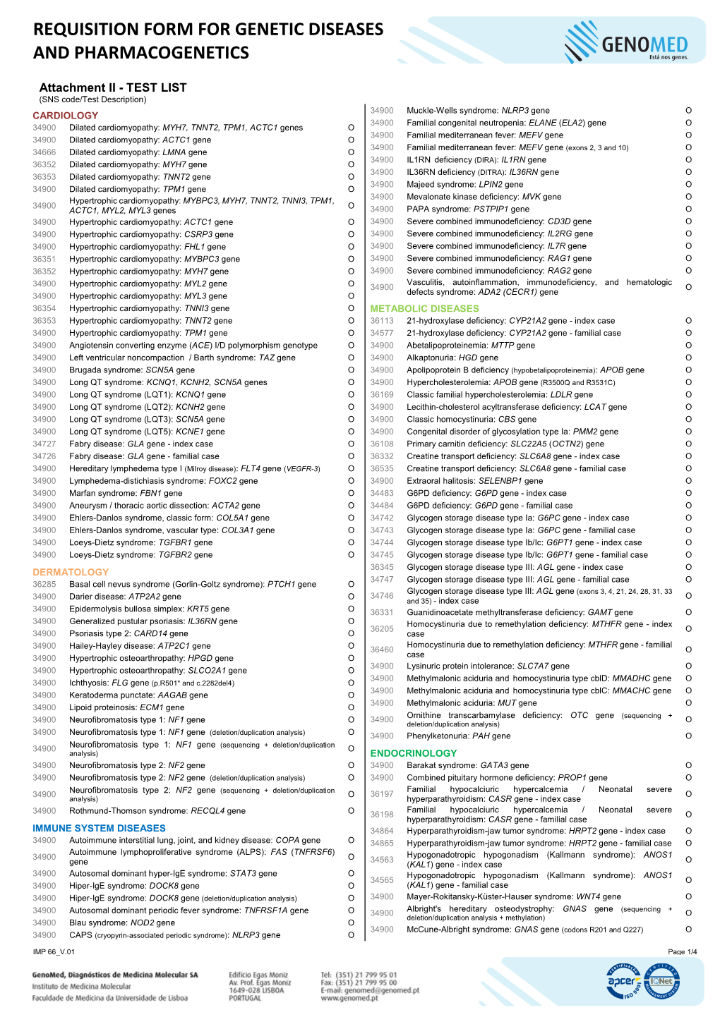 Requisition Form for Genetic Diseases and Pharmacogenetics