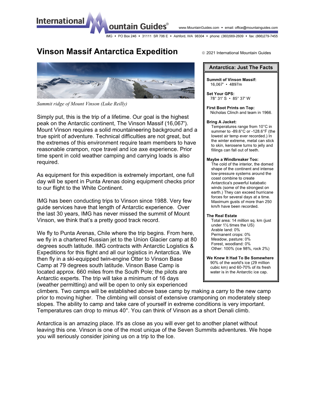 Vinson Massif Antarctica Expedition  2021 International Mountain Guides