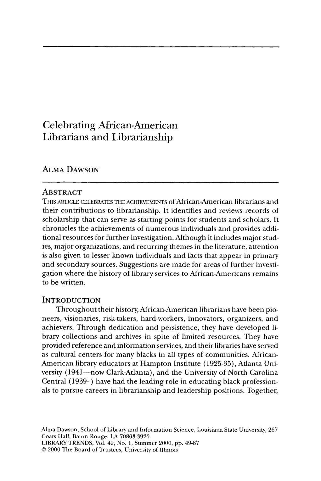 Celebrating African-American Librarians and Librarianship