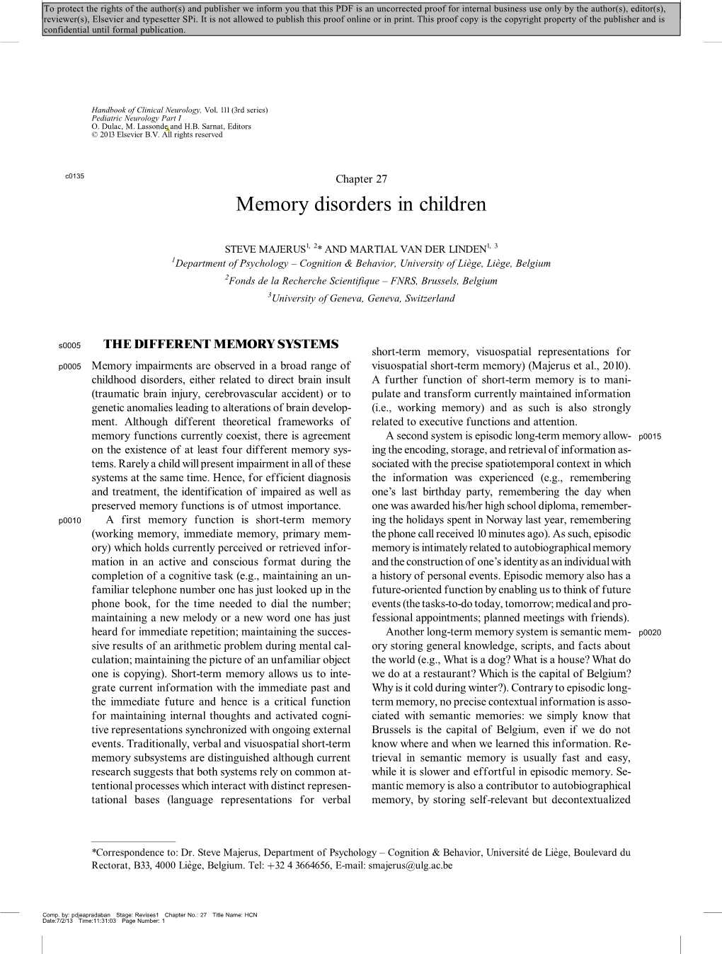 Memory Disorders in Children
