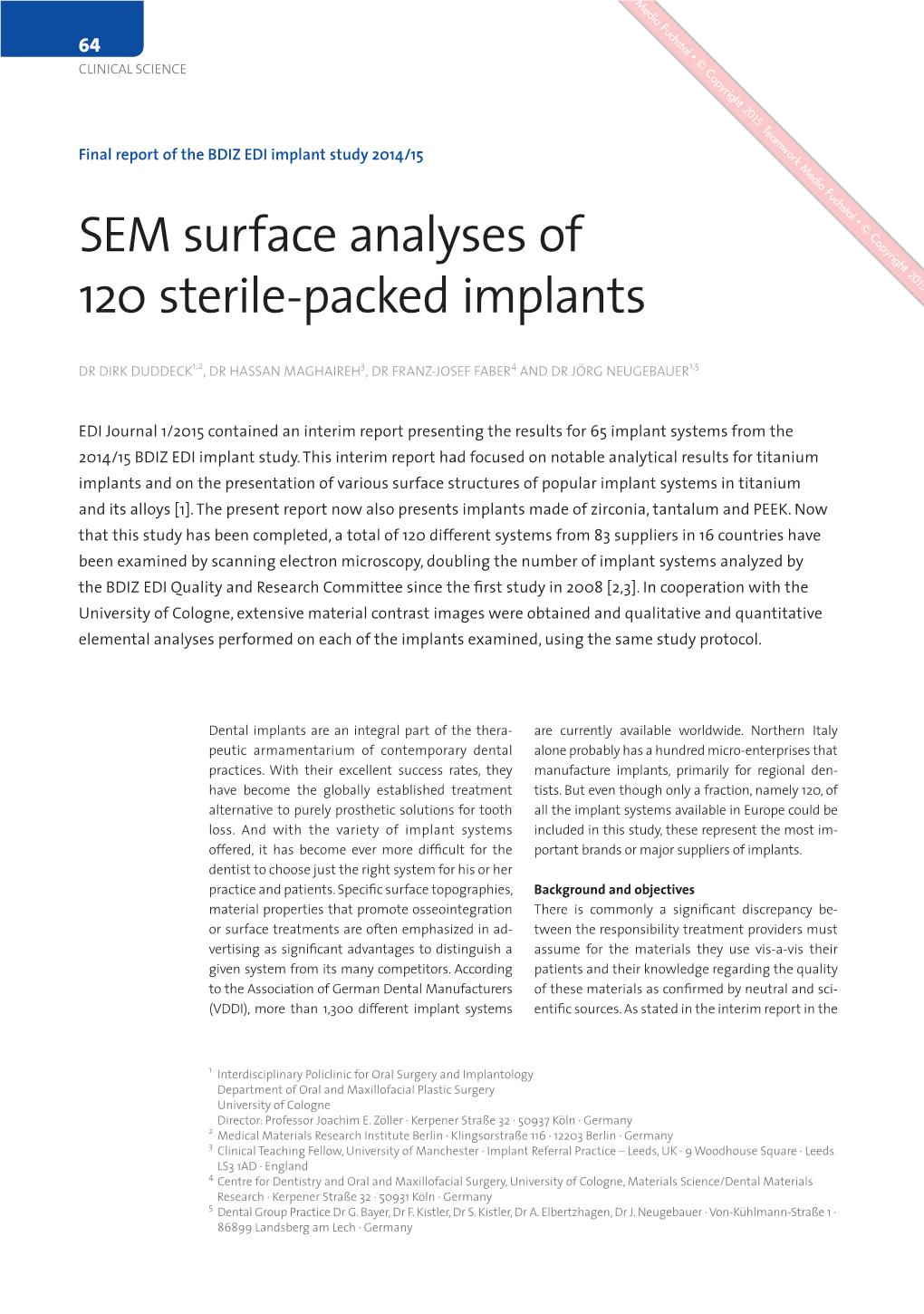 SEM Surface Analyses of 120 Sterile-Packed Implants