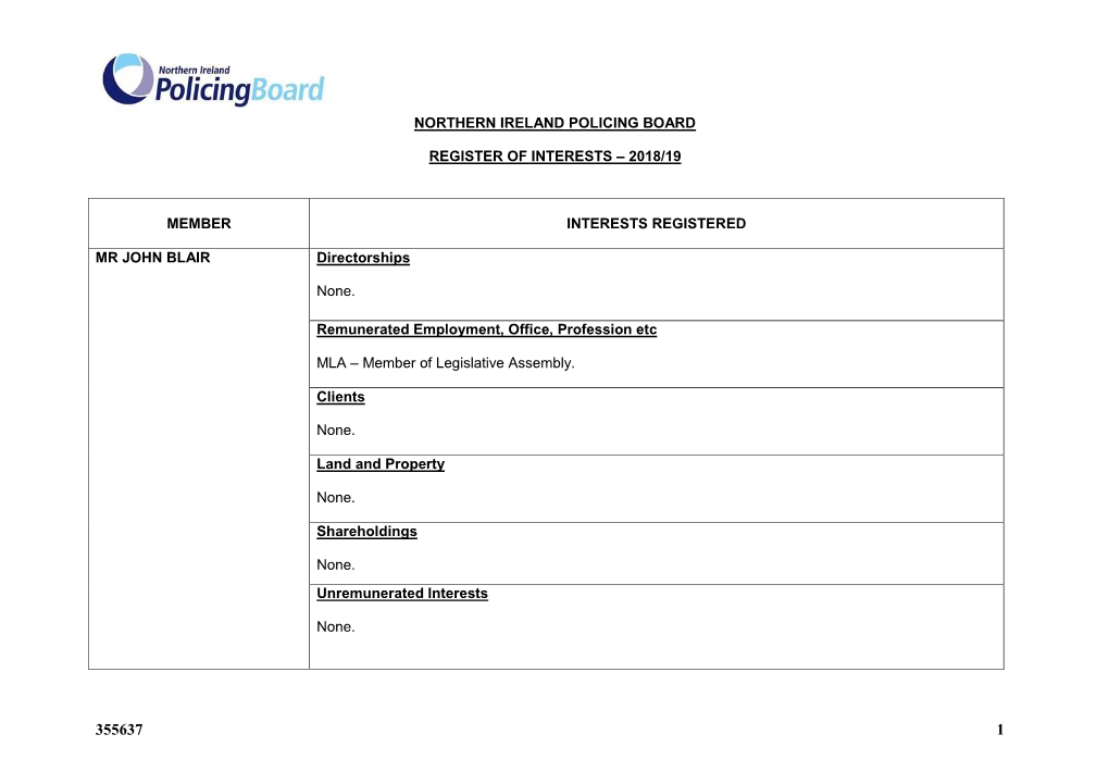 Northern Ireland Policing Board Register Of