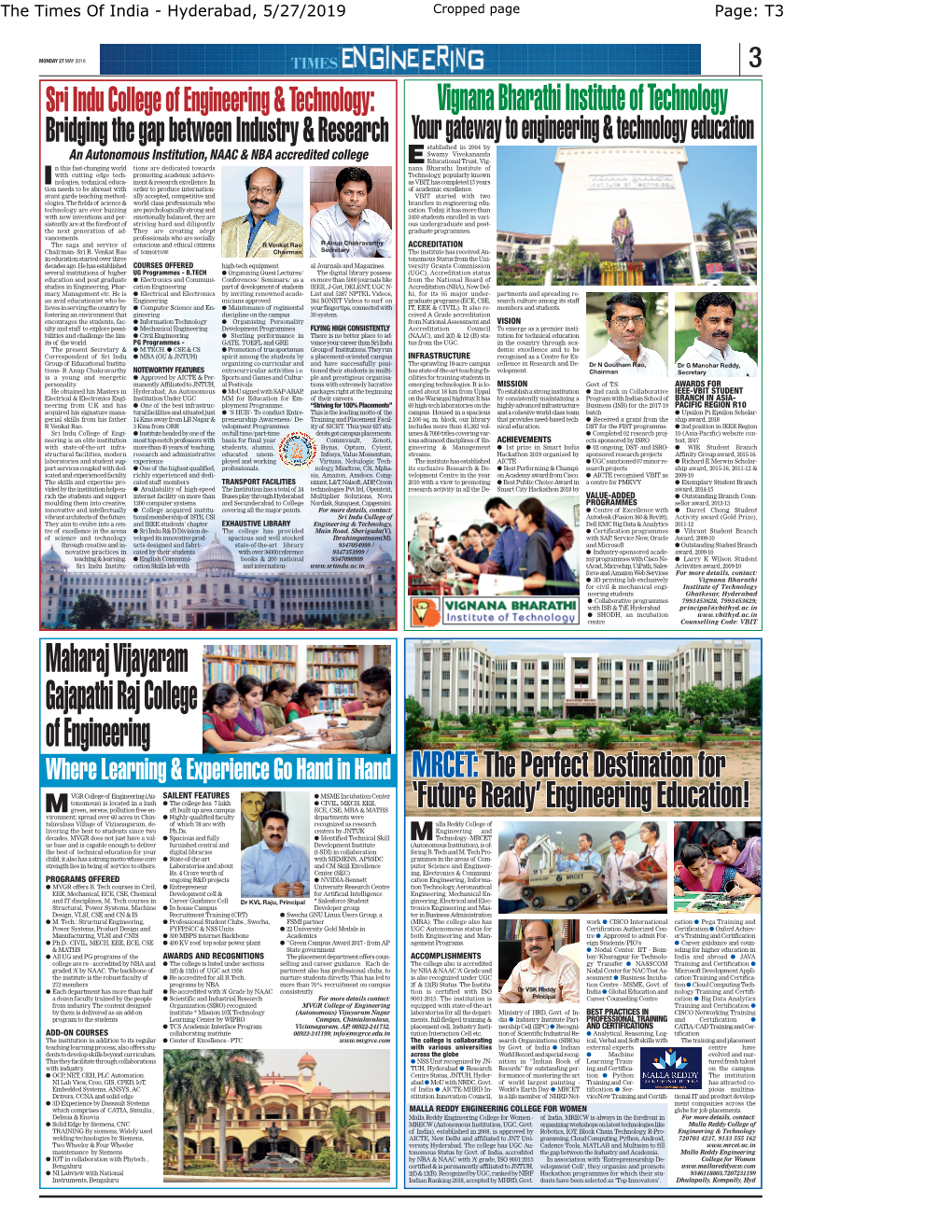 Hyderabad News Article on Sri Indu College of Engineering & Technology