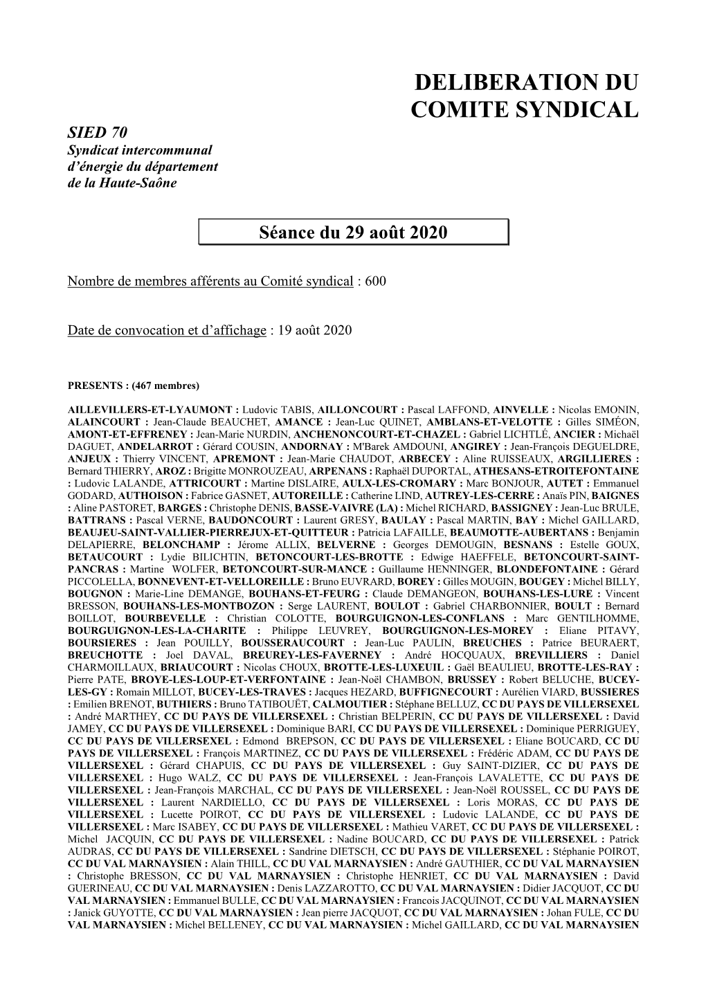 Liste De Présence À La Réunion Du 29 Août 2020