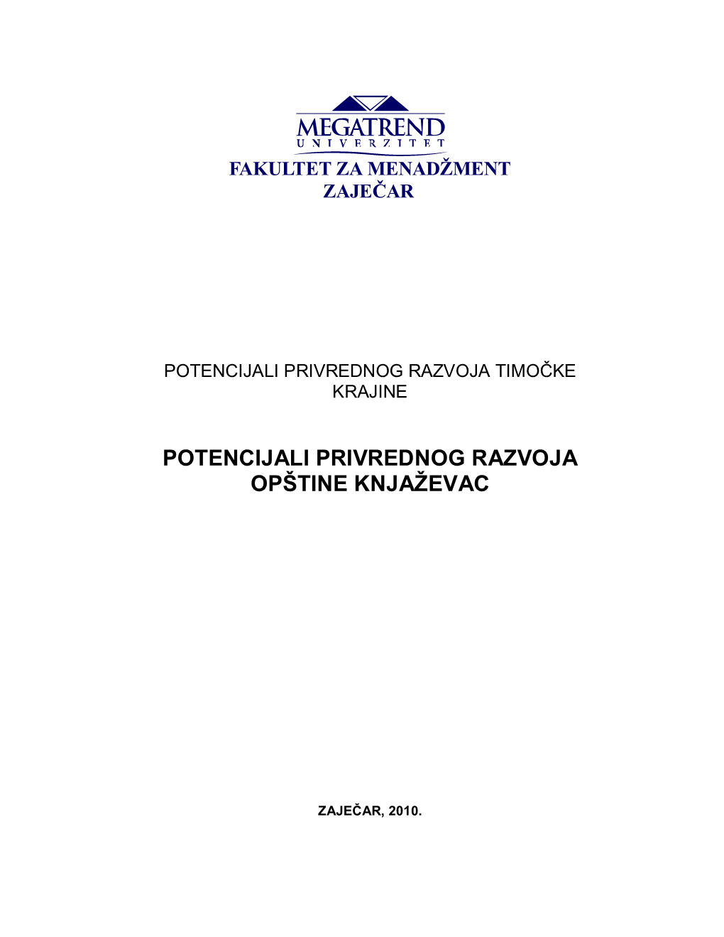 Potencijali Privrednog Razvoja Opštine Knjaževac