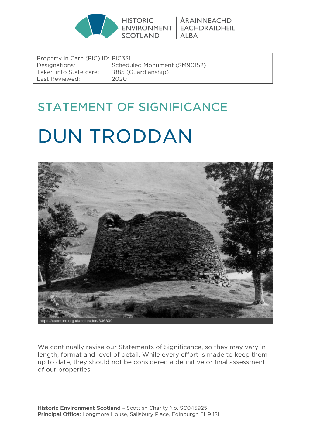 Dun Troddan Statement of Significance