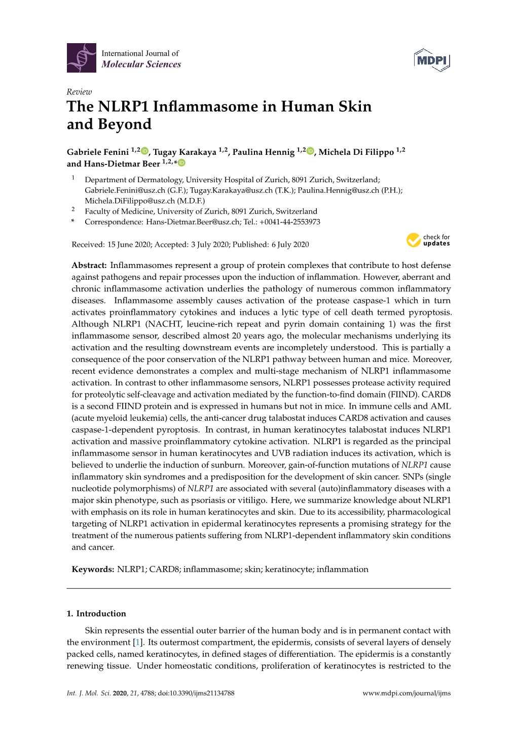 The NLRP1 Inflammasome in Human Skin and Beyond