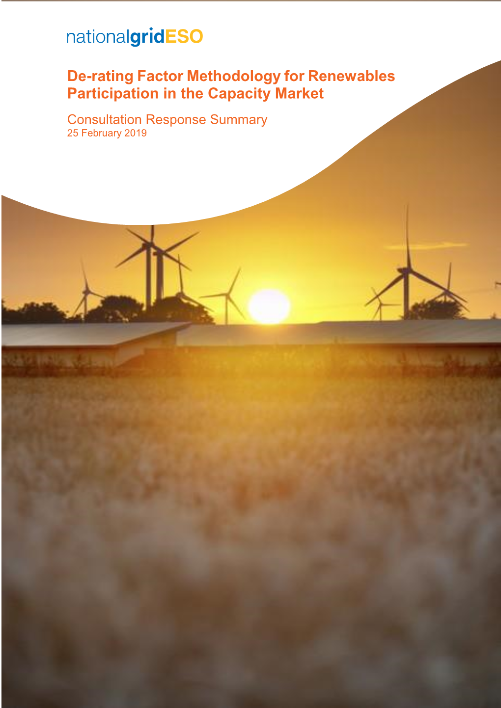 (2019), 'De-Rating Factor Methodology for Renewables Participation in the Capacity Market'