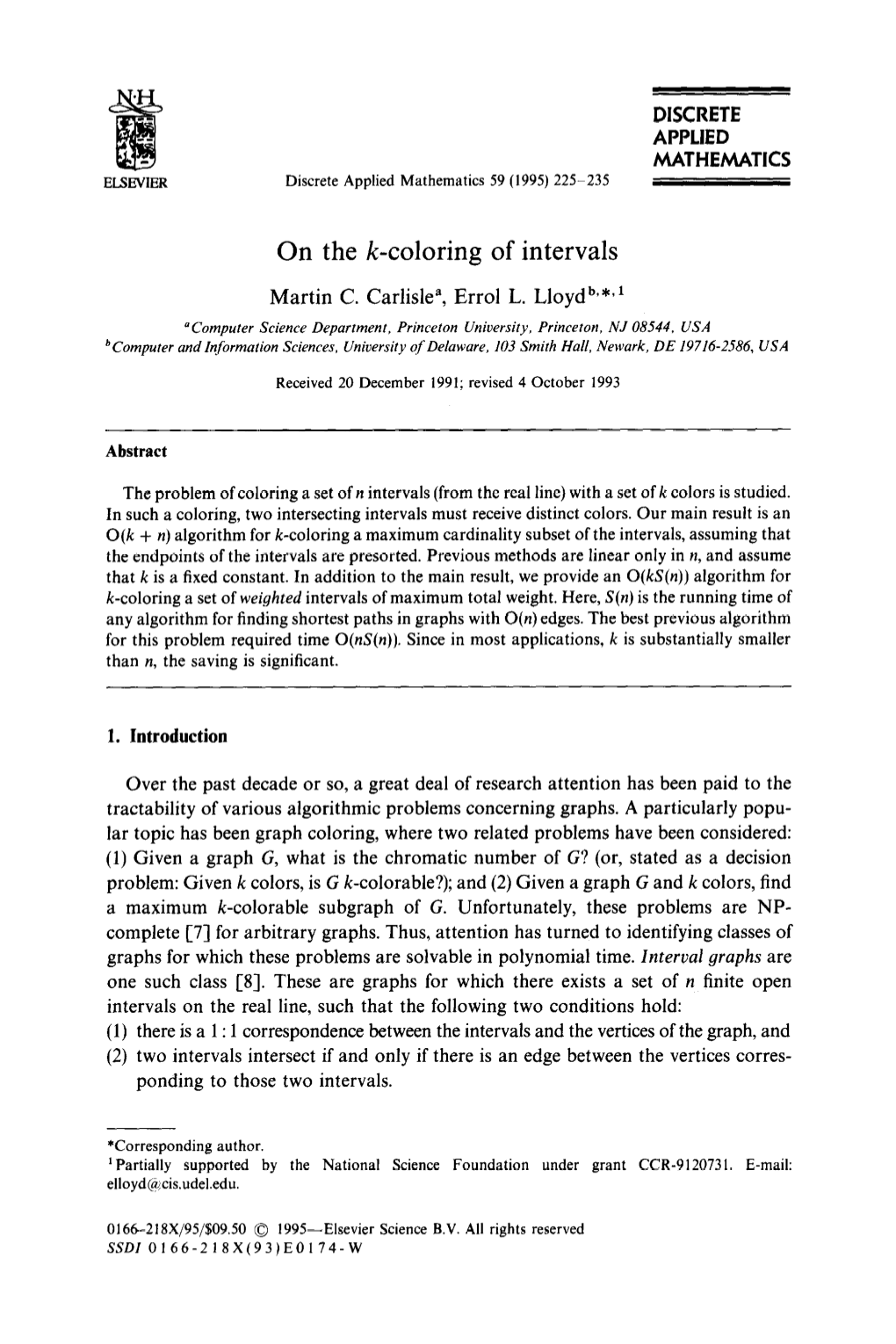 On the K-Coloring of Intervals