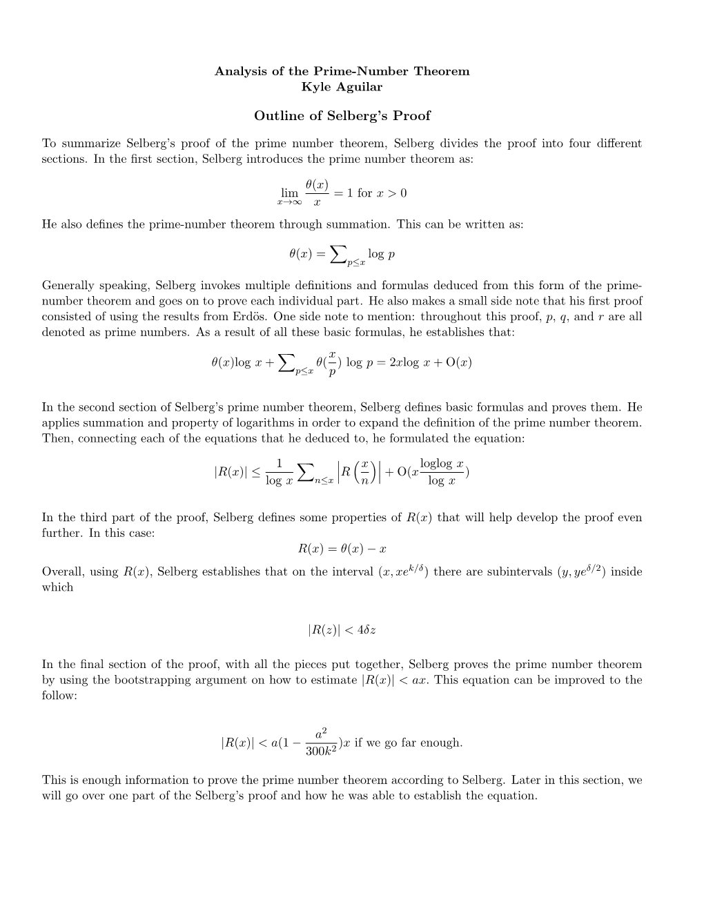 Outline of Selberg's Proof