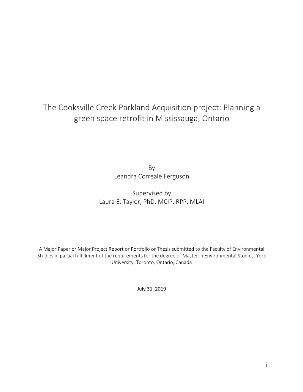 The Cooksville Creek Parkland Acquisition Project: Planning a Green Space Retrofit in Mississauga, Ontario