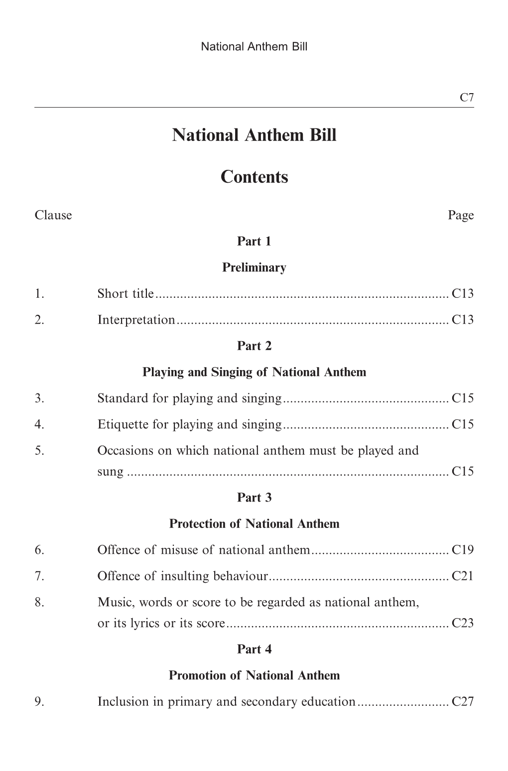 National Anthem Bill Contents