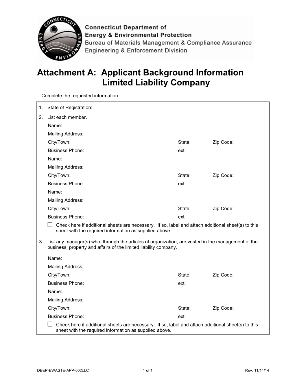 Attachment A: Applicant Background Information: Limited Liability Company