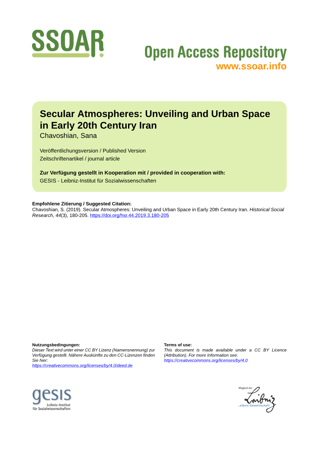 Secular Atmospheres: Unveiling and Urban Space in Early 20Th Century Iran Chavoshian, Sana