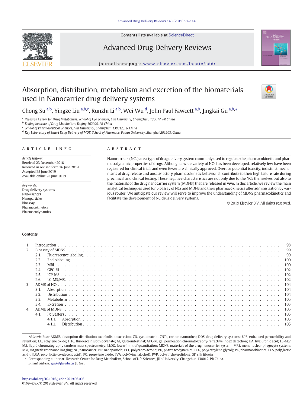 Absorption, Distribution, Metabolism and Excretion of the Biomaterials Used in Nanocarrier Drug Delivery Systems