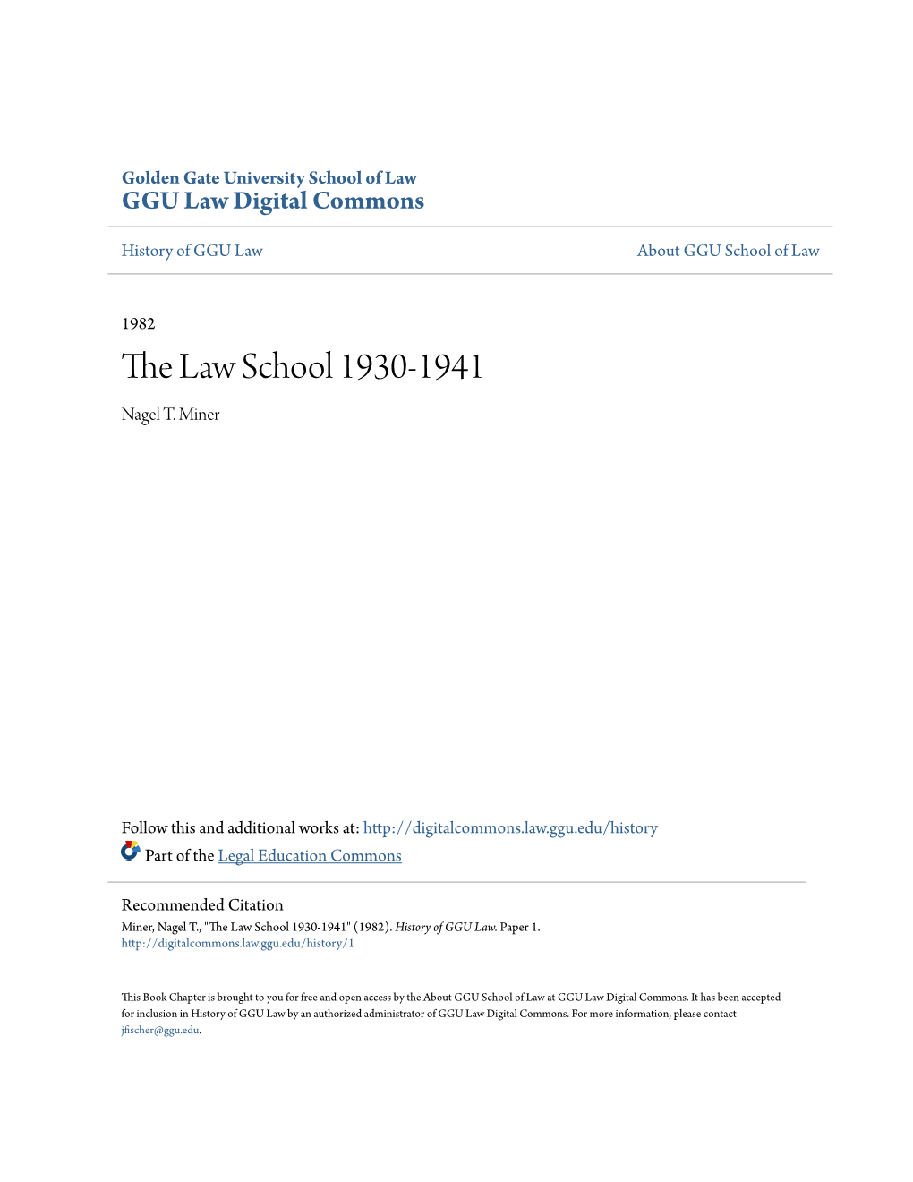 The Law School 1930-1941 Nagel T