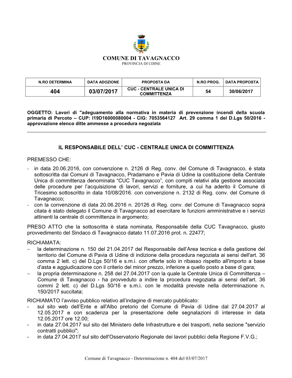 Comune Di Tavagnacco 404 03/07/2017