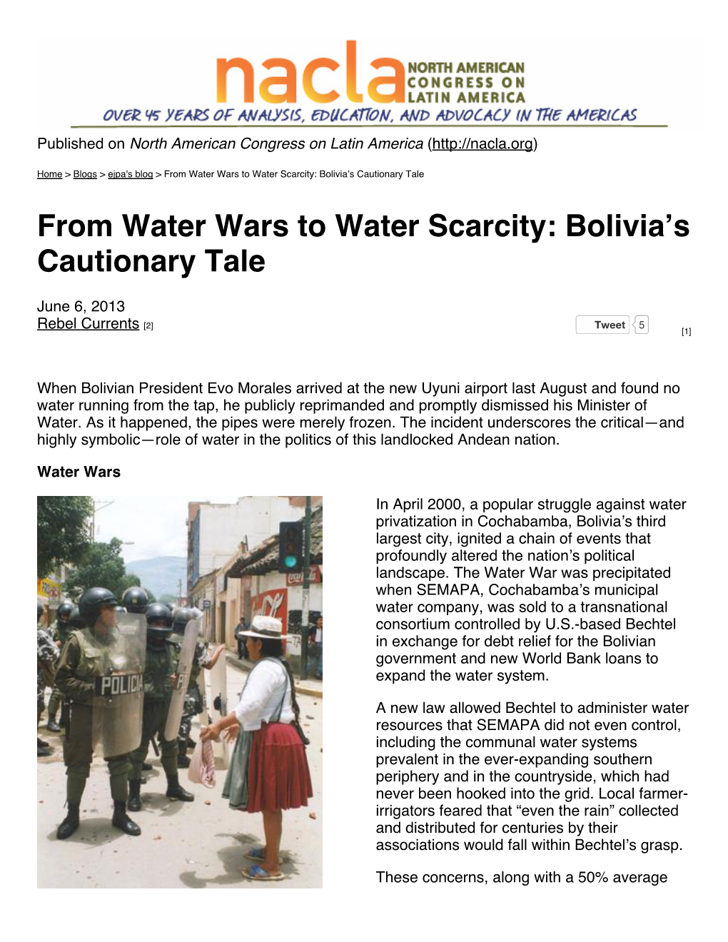 From Water Wars to Water Scarcity: Bolivia's Cautionary Tale