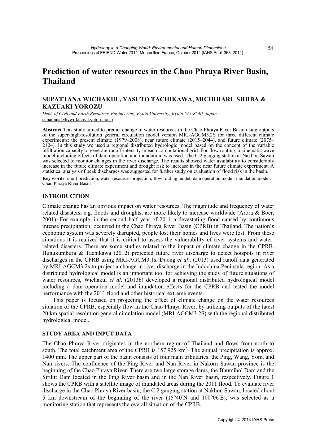 Prediction of Water Resources in the Chao Phraya River Basin, Thailand