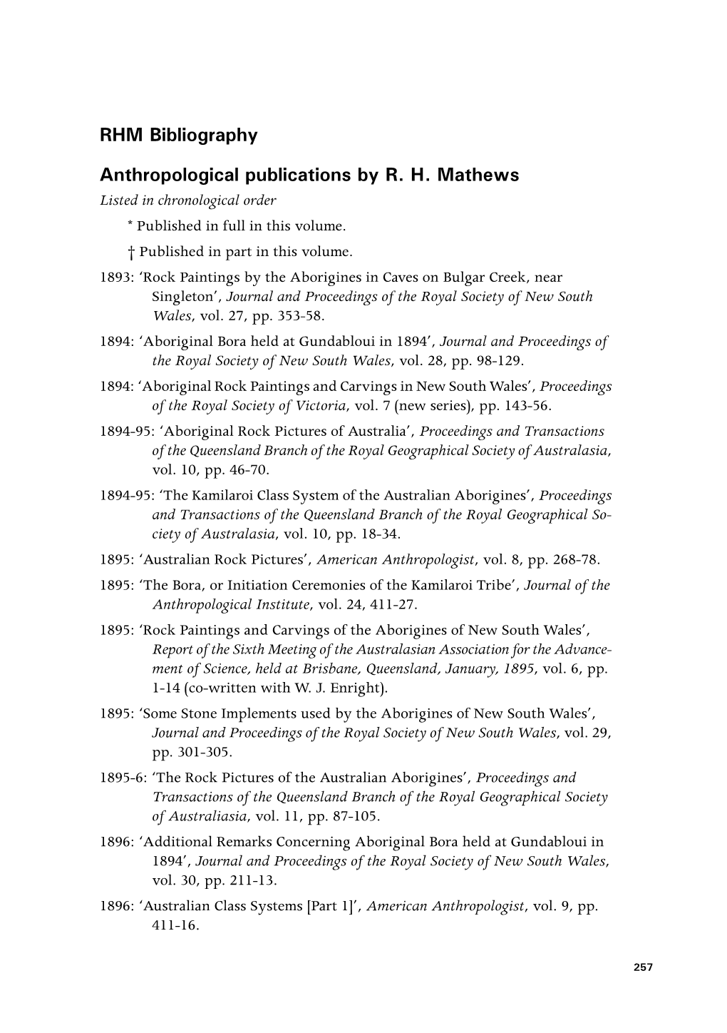 RHM Bibliography Anthropological Publications by RH Mathews