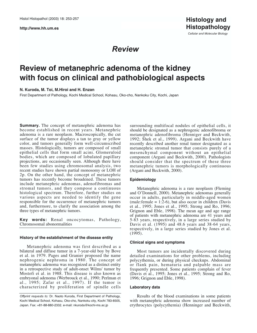 Review Review of Metanephric Adenoma of the Kidney with Focus