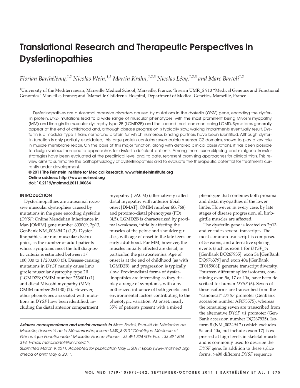 Translational Research and Therapeutic Perspectives in Dysferlinopathies