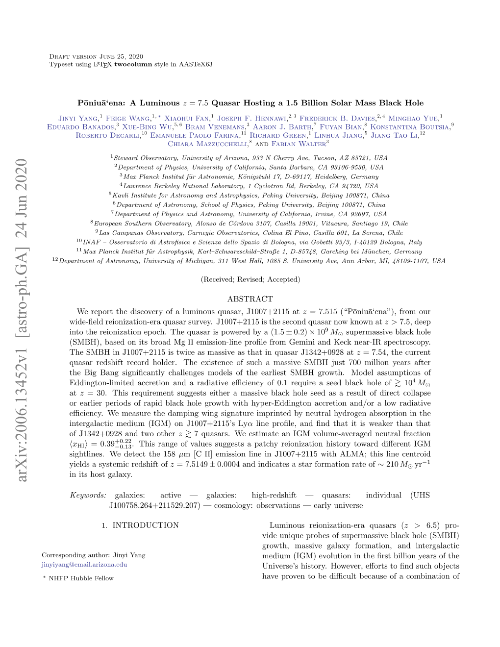 Arxiv:2006.13452V1 [Astro-Ph.GA] 24 Jun 2020