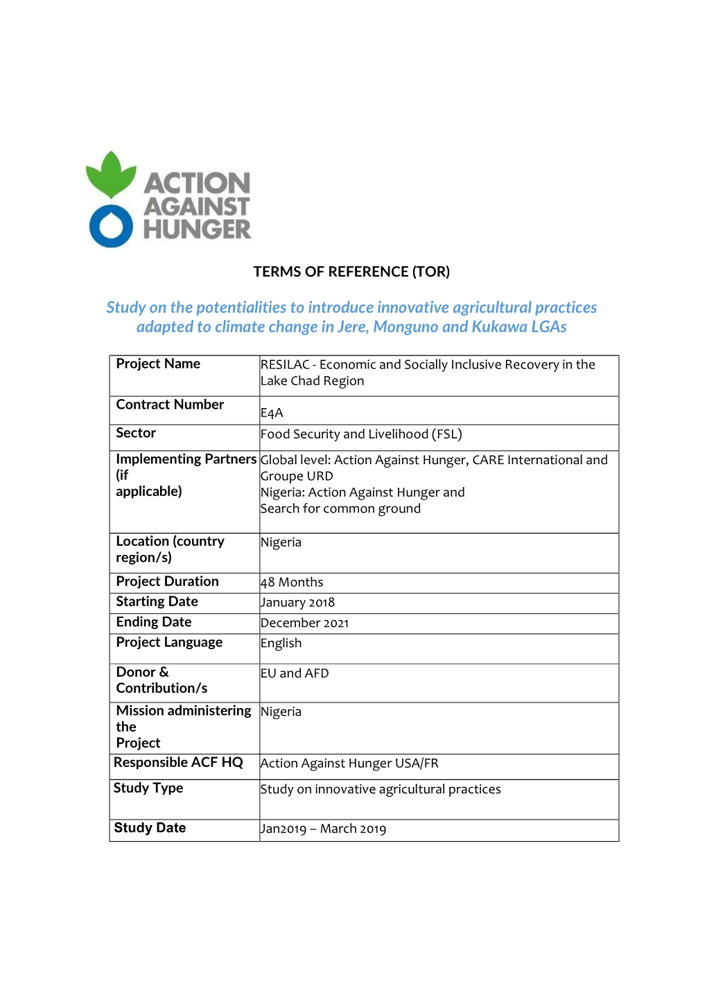 Study on the Potentialities to Introduce Innovative Agricultural Practices Adapted to Climate Change in Jere, Monguno and Kukawa Lgas