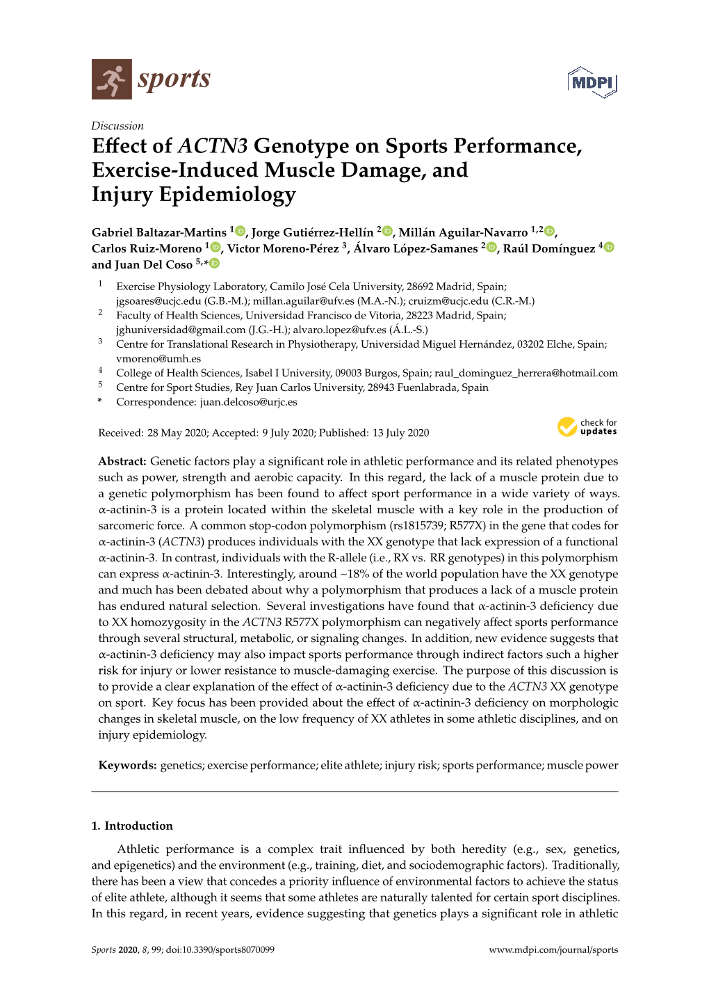 Effect of ACTN3 Genotype on Sports Performance, Exercise-Induced