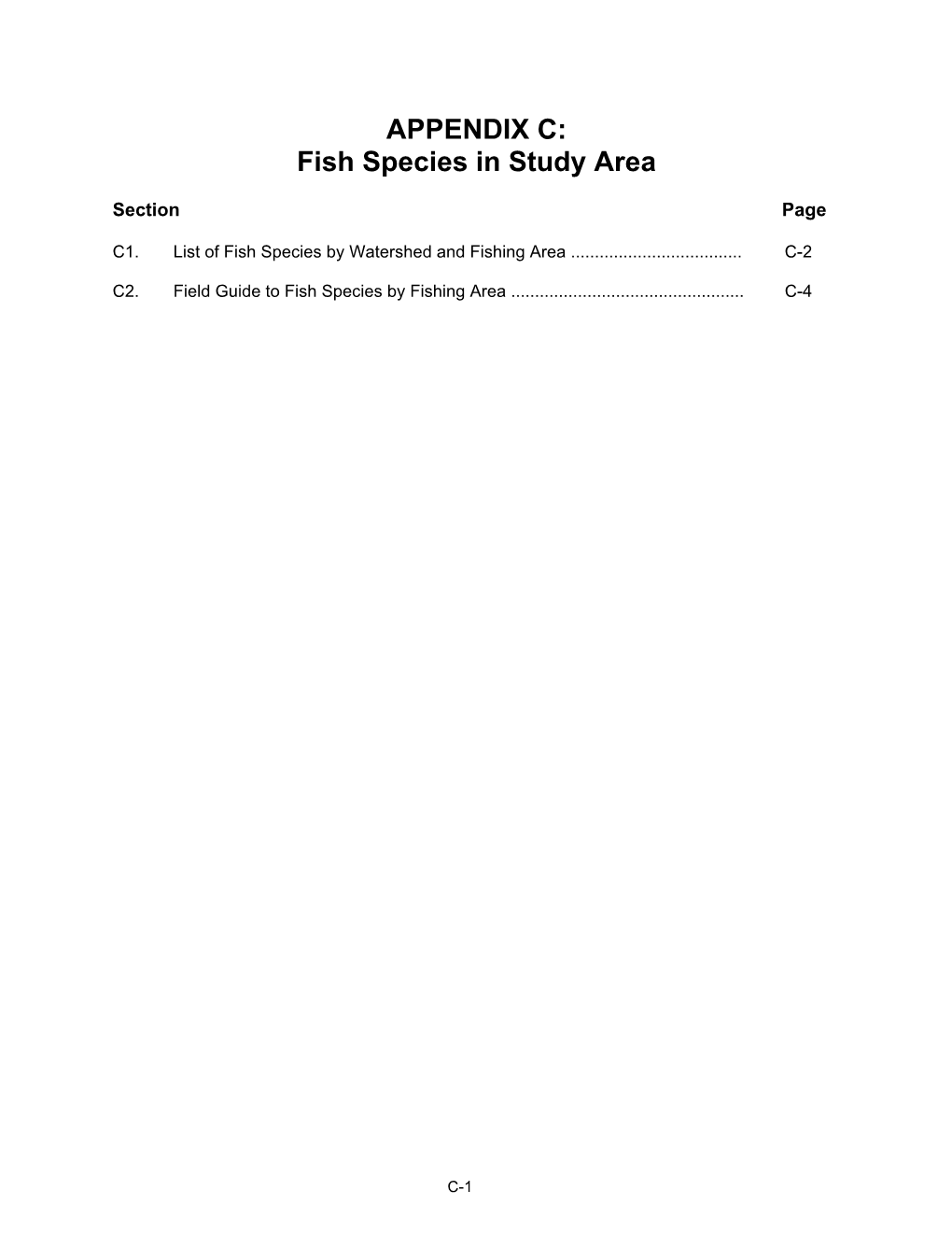 APPENDIX C: Fish Species in Study Area