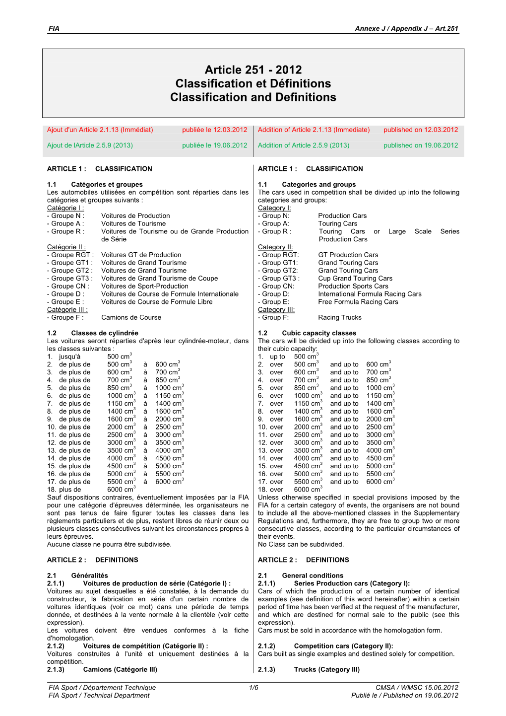 Classification Et Définitions Publié Le 19.06.2012