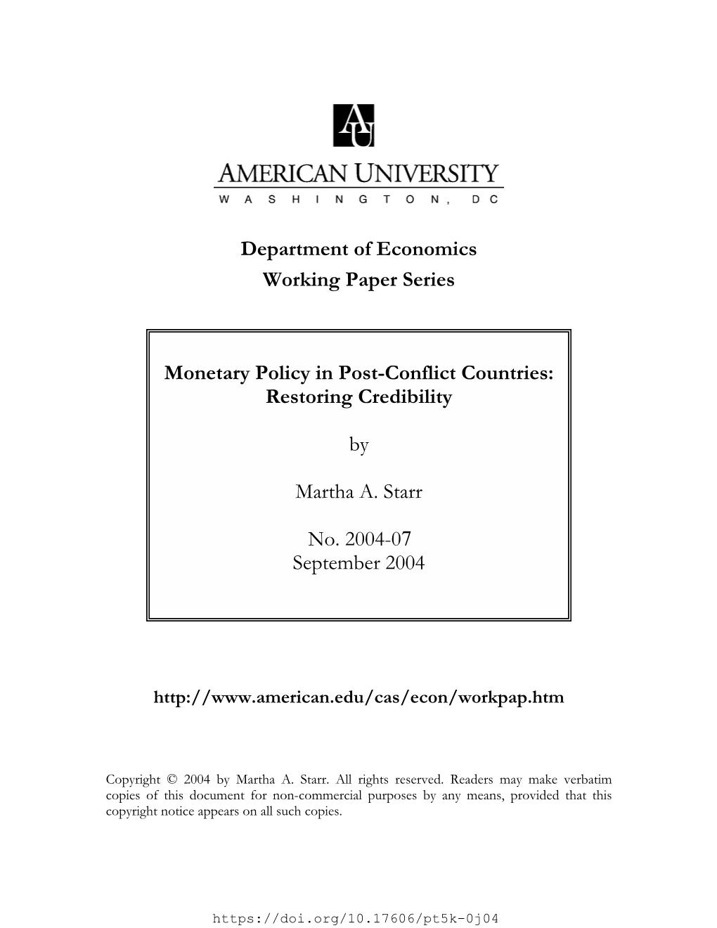 Department of Economics Working Paper Series Monetary Policy In