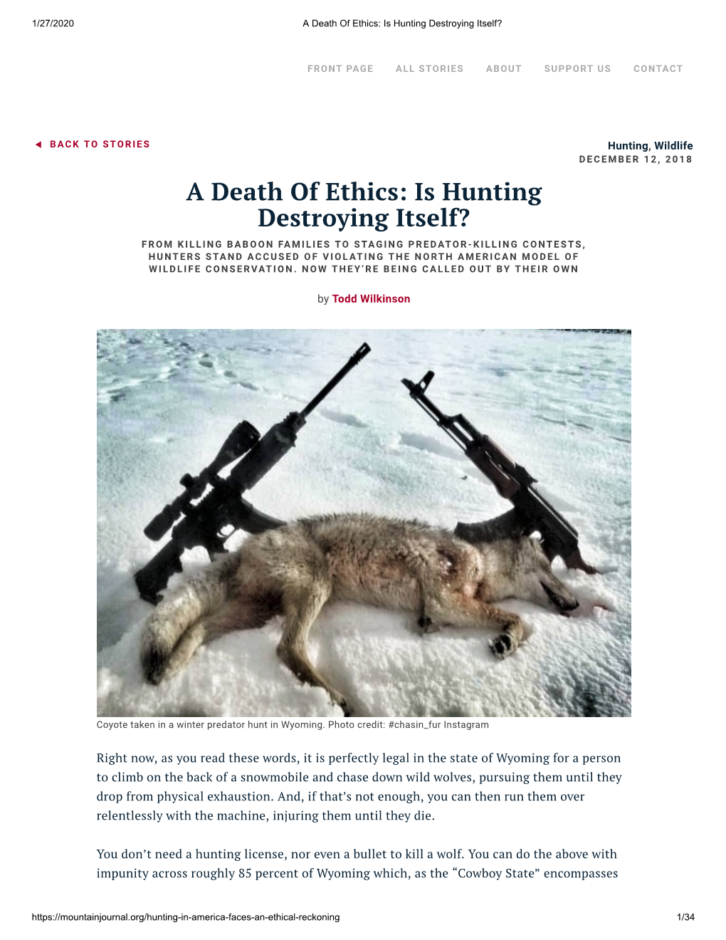 A Death of Ethics: Is Hunting Destroying Itself?