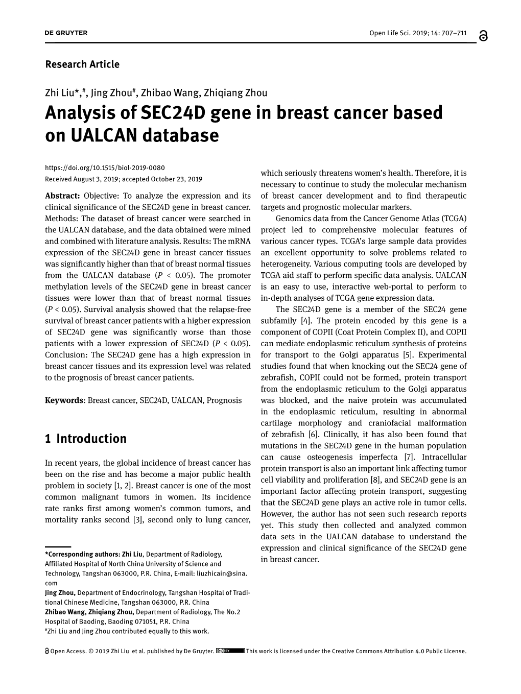 Analysis of SEC24D Gene in Breast Cancer Based on UALCAN Database Which Seriously Threatens Women’S Health