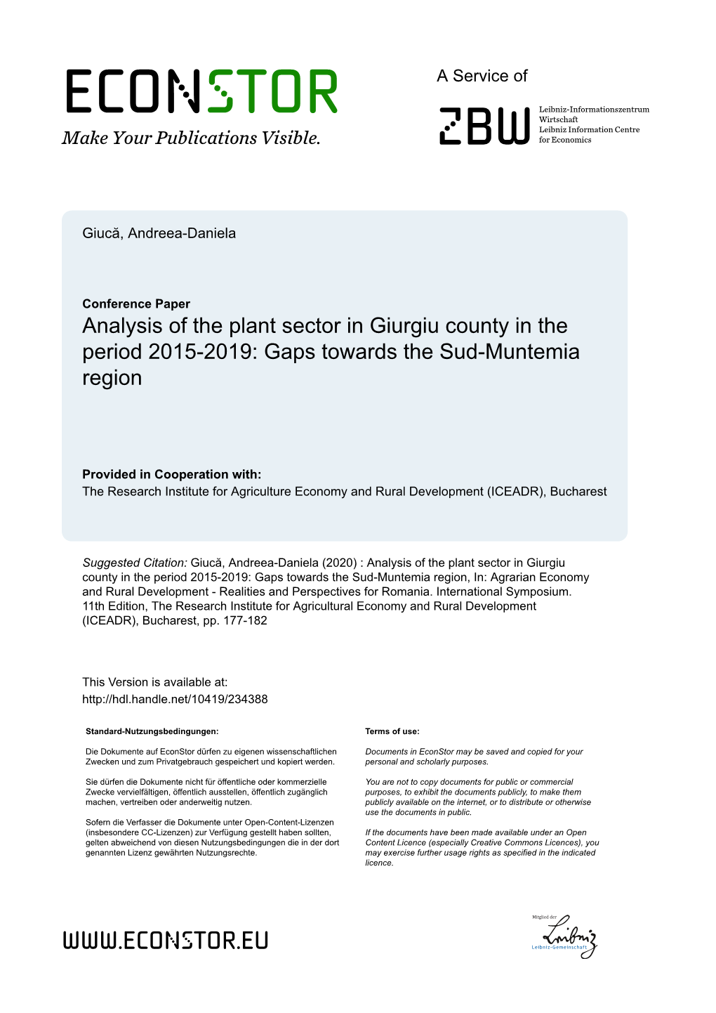 Analysis of the Plant Sector in Giurgiu County in the Period 2015-2019: Gaps Towards the Sud-Muntemia Region