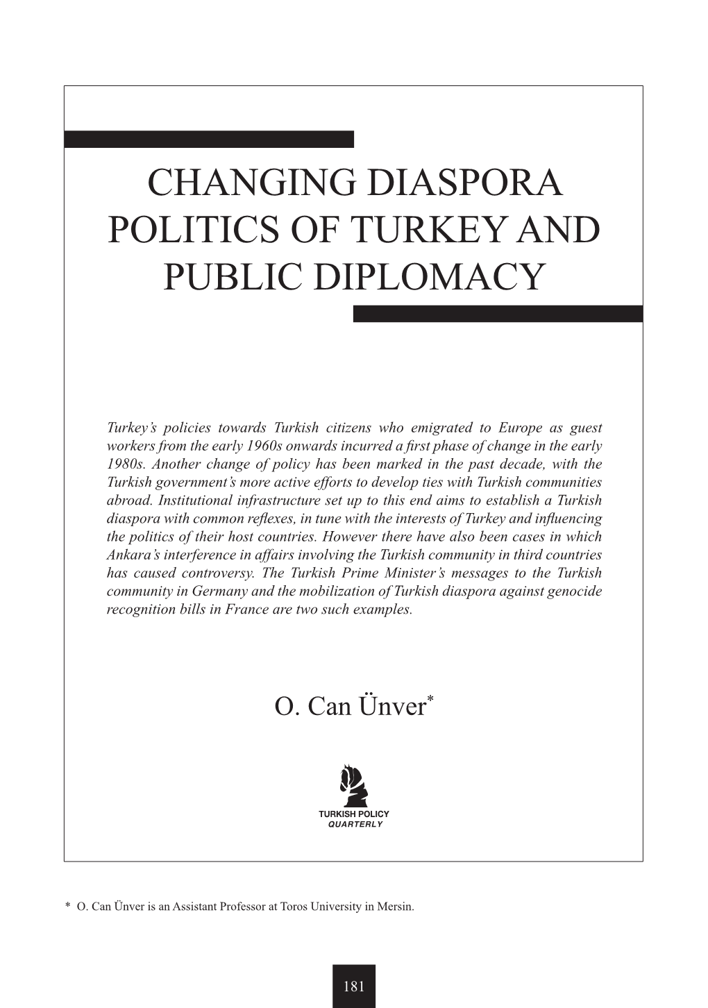 Changing Diaspora Politics of Turkey and Public Diplomacy